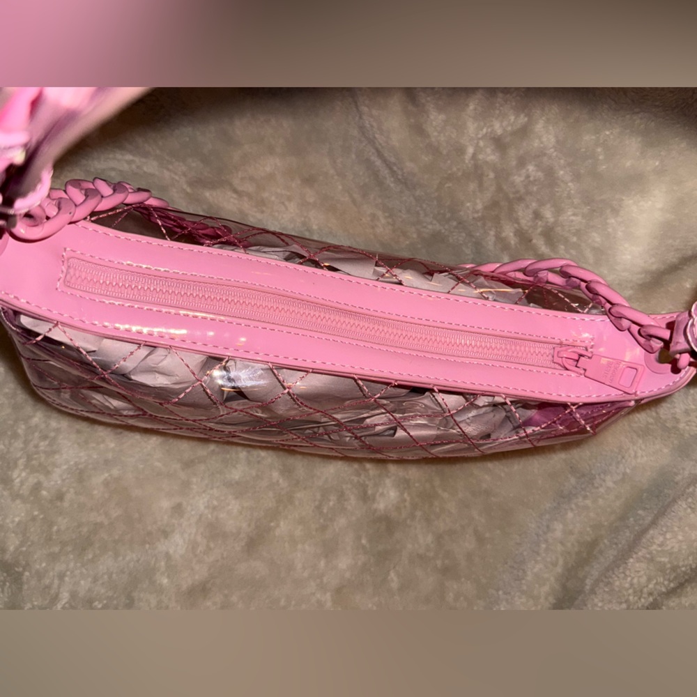 Steve Madden Clear Bubble Gum Pink Quilted Shoulder Crossbody Bag Matching Chain - Picture 6 of 16